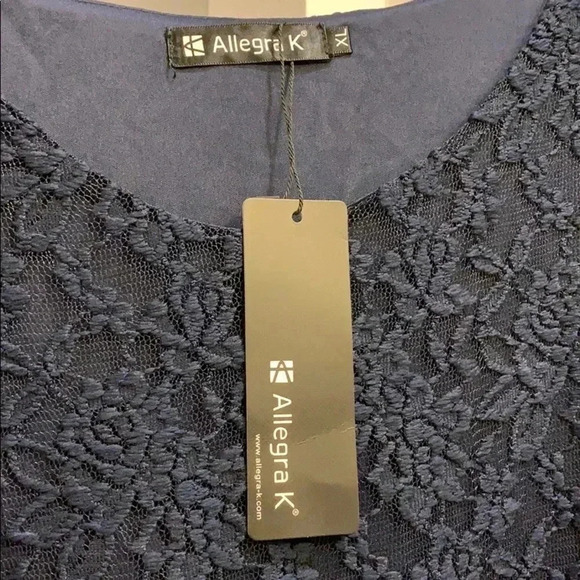 Navy Scoop Neck Long Sleeves Lace Dress - Picture 5 of 5